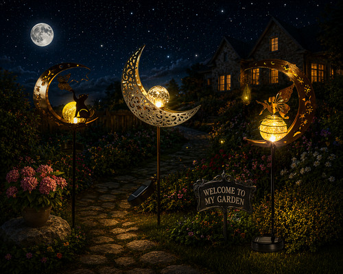 Solar fairy cat moon shaped - cat, moon-shaped