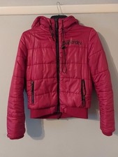 Superdry Women's Short Red Double Black Label Puffer Jacket Size M VGC