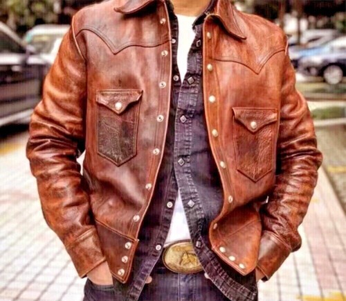 Men leather shirt vintage - leather,