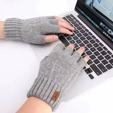 UK Thermal Fingerless Gloves Mens Womens Knitted Warm Winter Half Finger Mittens
