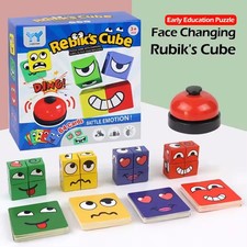 Kids Face Change Cube Game Montessori Expression Puzzle Building Blocks Toys Ear