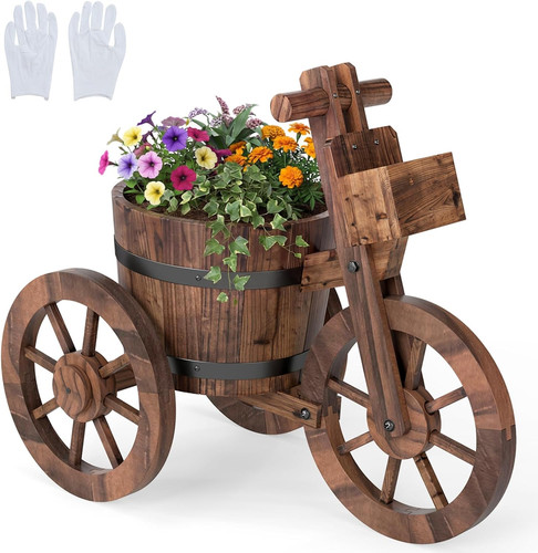 Wooden wagon planter - wooden,