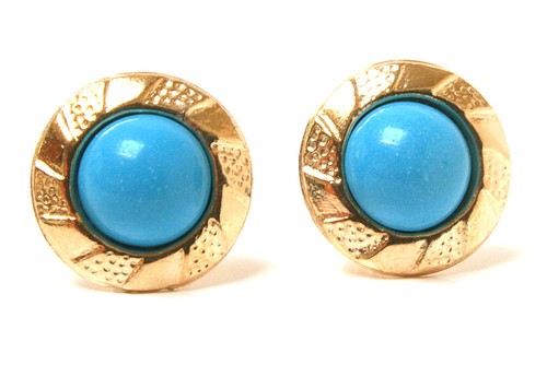 9ct gold turquoise studs round - 9ct,