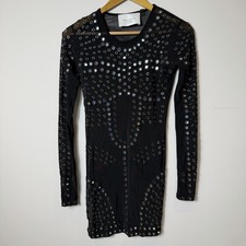 Christopher Kane Topshop Sequin Mirrored Long Sleeve Mesh Black Mini Dress UK6