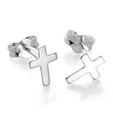 Small 925 Sterling Silver Cross Stud Earrings Christian Faith Crosses Studs
