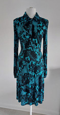 Vintage H&M Trend Edition teal blue black floral cats patterned dress SIZE XS