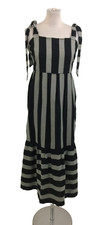 M&S Women's Beach Dress Size 12 Black & White Stripe Tiered Apron Ties New F1
