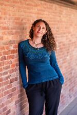 Ladies Mandala Design Stonewash Long Sleeve Top, Colourful Hippie Boho Festival