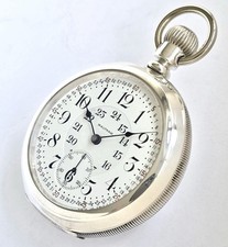 WALTHAM 18 SIZE 21 JEWEL 1908 COIN SILVER POCKET WATCH 24 HOUR HAMILTON DIAL