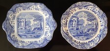 SPODE Italian blue–2 cake / sandwich plates, 1 with `handles`, other `sections`