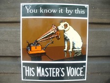 enamel sign  advertising ,nipper the dog ,HMV HIS MASTERS VOICE WORLD SHIPPING