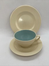 Susie Cooper Trio Cup Saucer Plate Ivory Turquoise