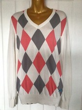 Slazenger Argyle Pink & Grey Diamond Pattern Long Sleeve Golf Jumper Size 18