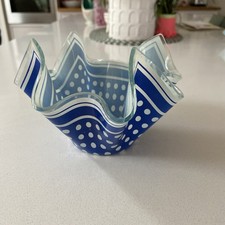 Chance Glass Small Handkerchief vase Blue & White Glass