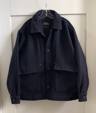 Zara boys 9-10 Navy Felt Oversized Smart Casual Caban Peacoat Jacket Pristine