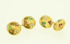 ANTIQUE 18CT GOLD CUFFLINKS - DIAMOND / RUBY / EMERALD