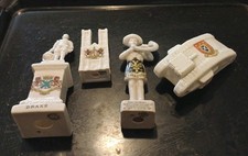 4 x ITEMS OF CRESTED CHINA, ARCADIAN TANK, RIPON HORNBLOWER, DRAKE, GOSS ABBEY.
