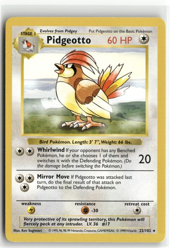 Pidgeotto 022 102 base set - pidgeotto, 022/102