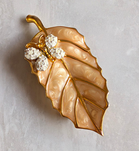 Vintage pearlised enamel leaf - enamel,