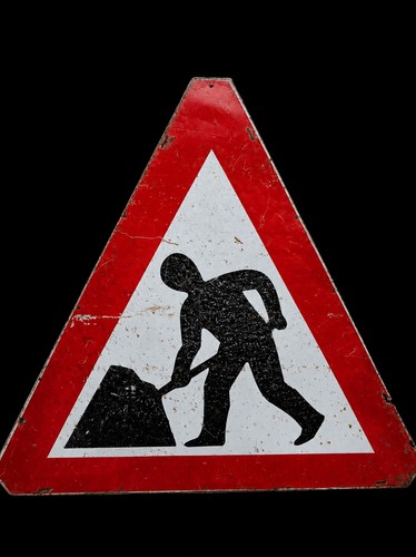 Large vintage road works sign - road,