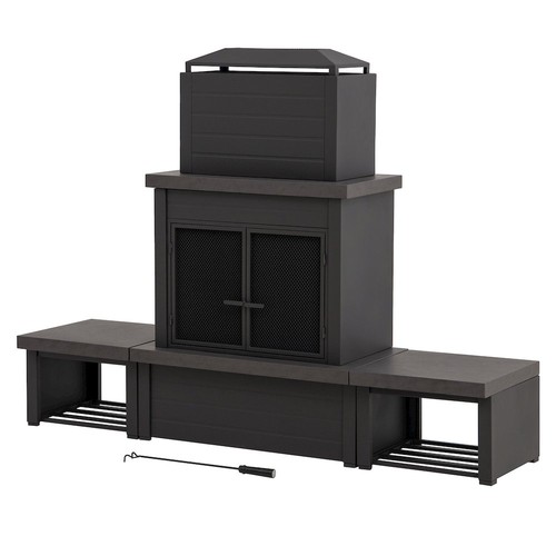 Wood burning fireplace - burning, fireplace-matte