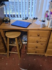 Solid Pine Desk or Dressing Table With 3 Drawers And Pedestal Bun Feet