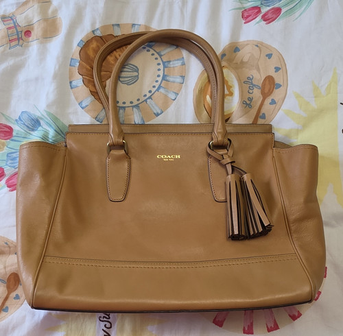 Coach tan leather tote - tote, zip