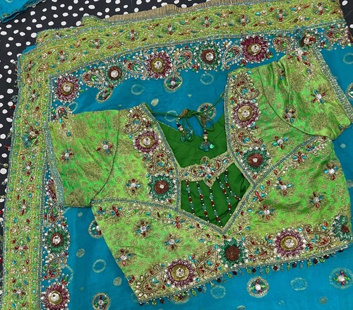 Indian sari turquoise blue - sari,, &