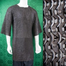 Half Sleeve Alternating Dome Riveted Dark Chainmail Shirt - Re-enactment & LARP