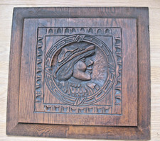 Antique late 19th century carved Oak Romayne Portrait  furniture panel Fragment