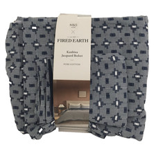 M&S X Fired Earth Pure Cotton Bedset Kanbina Jacquard Blue Super King New F1