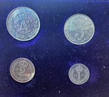 1906 Great Britain Maundy Money Set Edward VII Silver Coins Original Case