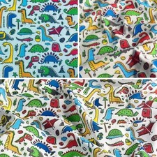 Polycotton Fabric Dino Cartoon Dinosaur T-Rex Pterodactyl Triceratops Jurassic