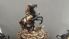 ANTIQUE MARLY HORSE CLOCK GARNITURE SPELTER LARGE
