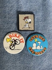 Rare Vintage Original 1960s Snoopy & Woodstock Tin Pin & Mirror Badges
