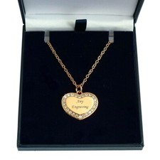 Rose Gold Necklace with Any Engraving on Heart Pendant with Crystals & Gift Box