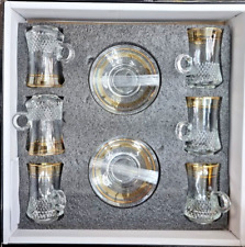 Turkish Arabic Tea Set of 6 Clear Glass Cups Saucer Gift