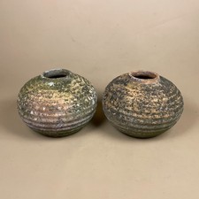 Pair Rustic Clay Pots Weathered Earthenware Vessels Wabi Sabi Primitive Decor