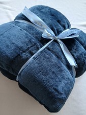 THE OODIE Reversible Sherpa Fleece/Velvet Throw Blanket NEW Navy Blue RRP £55