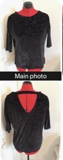 NEXT Ladies Short Sleeve Black Textured Velour Top With Choker Open Back Size 12