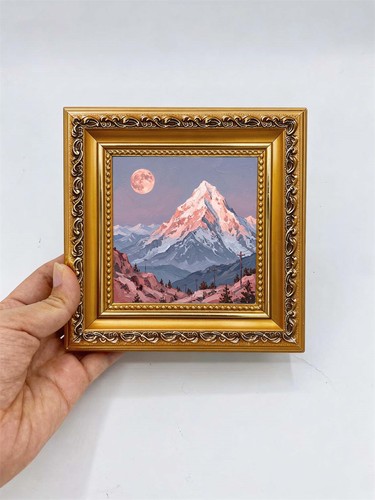 Snowy mountain pink moon - mountain,