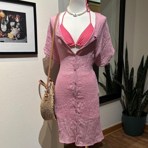 Pink button front - swim, cover