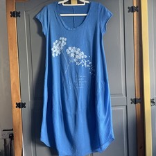 Ladies Blue Short Sleeved Italian Lagenlook Style Dress Approx Size 12-14