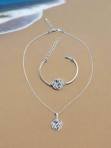 Silver hearts necklace and - silver,
