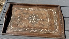 VINTAGE ANGLO INDIAN WOODEN BONE INLAID  LARGE TEA TRAY