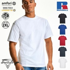 Mens Heavy Cotton T-Shirt  Russell Plain Short Sleeve Round Crew Neck Top