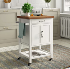 Kitchen Trolley Island Vintage Storage Cart White Wooden Butchers Block Cupboard