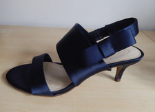 Debut Navy Blue Satin Kitten Heel Bow Sandals - Size 4 - Wedding £29