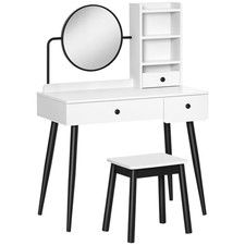 HOMCOM Dressing Table Set, 3 Drawers, Storage Shelves, White  , Refurbished