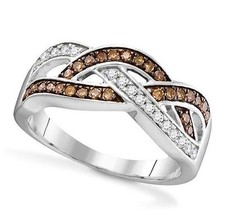 Chocolate Brown White Diamond Twist Ring Band 10K white Gold .35ct Sz 5 6 7 8 9